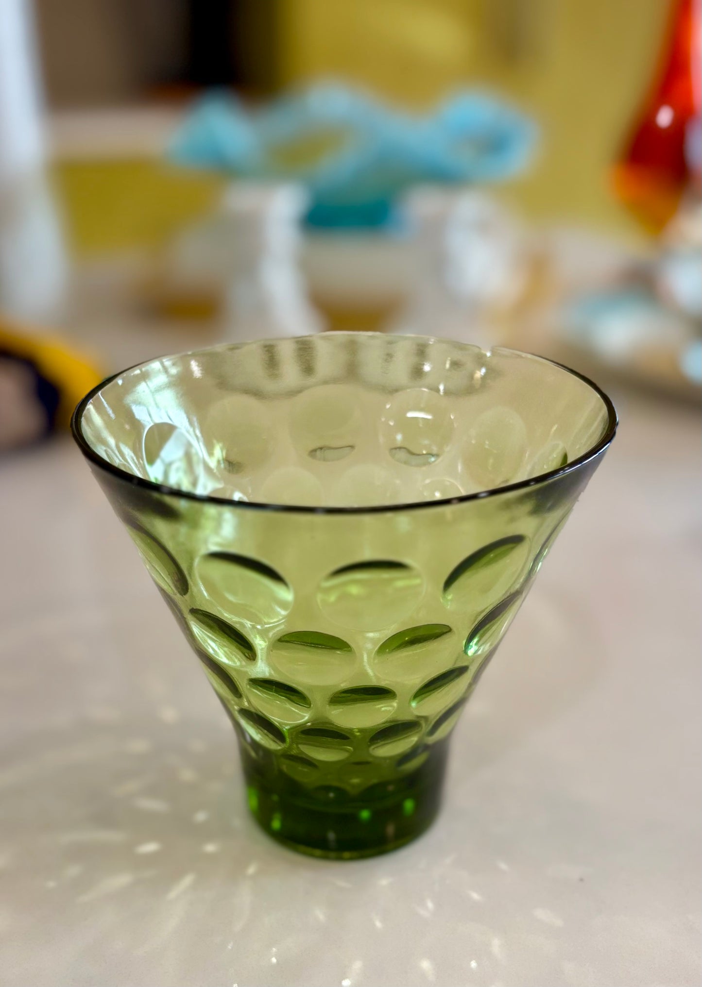 Vintage Hazel Atlas Glass Green Eldorado Optic Dot Candy Dish