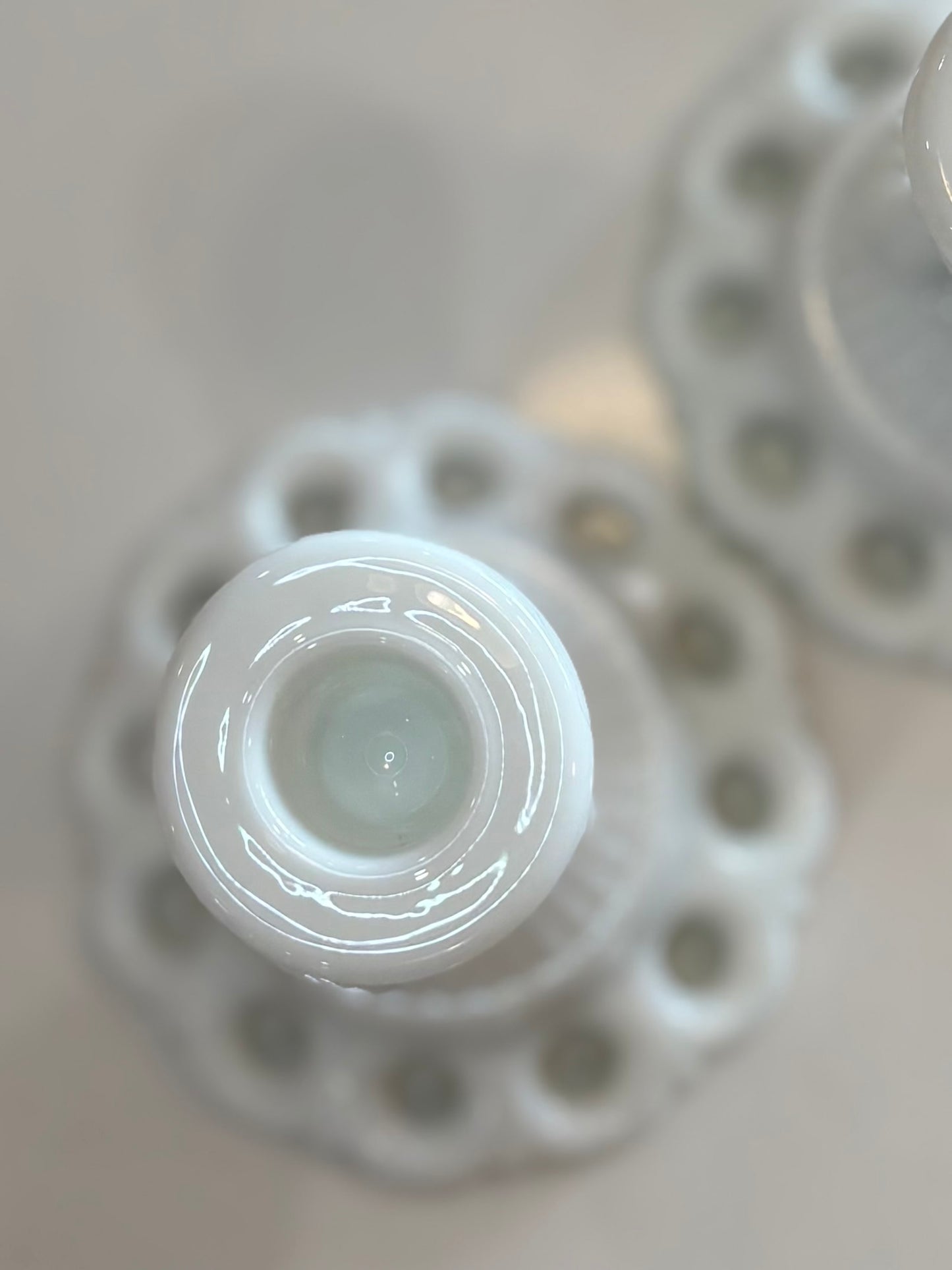 A Pair of Vintage Westmoreland Doric Lace Milk Glass Candlestick Holders