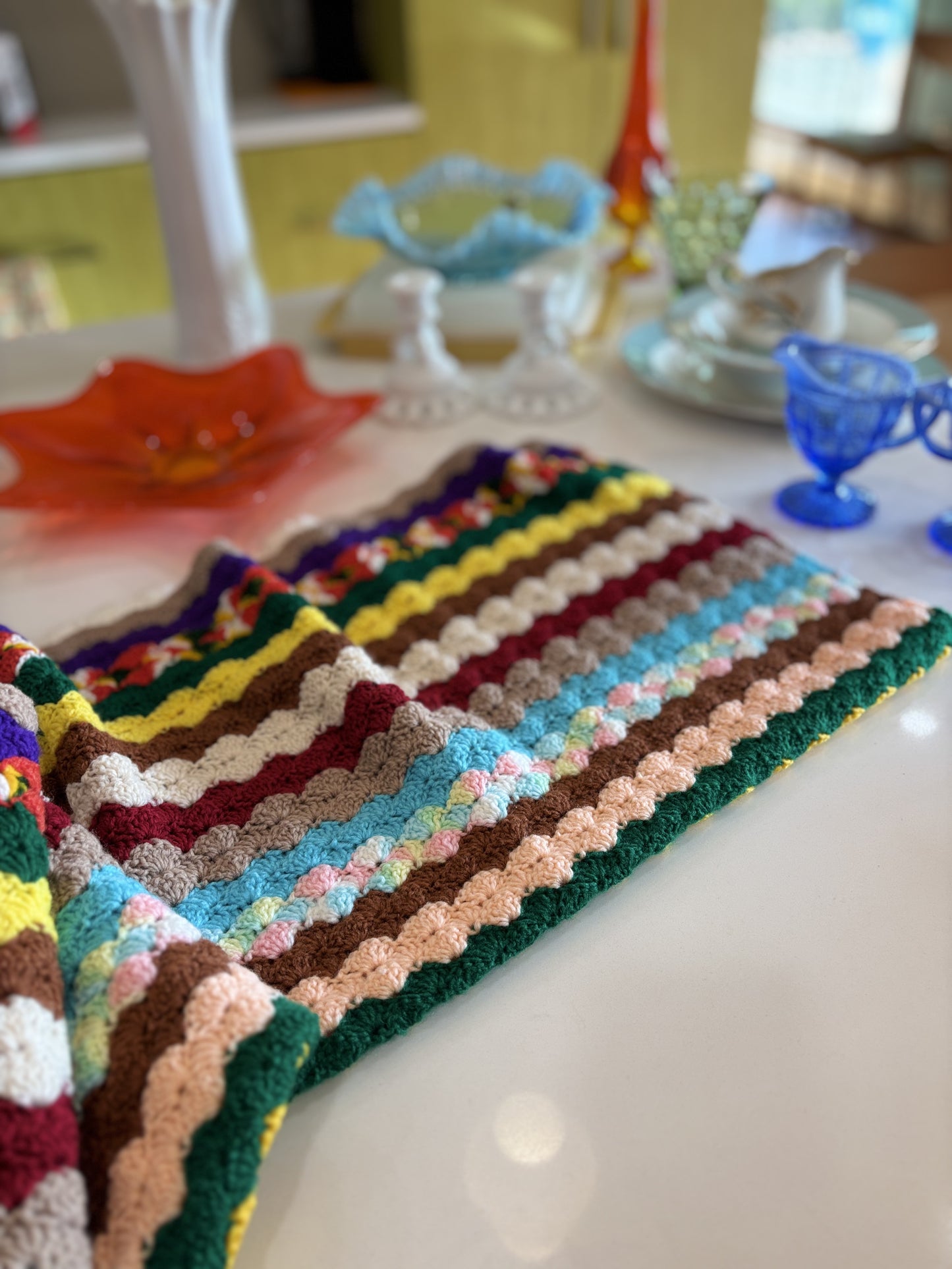 Vintage Crochet Throw 40 1/2” X 28 1/2