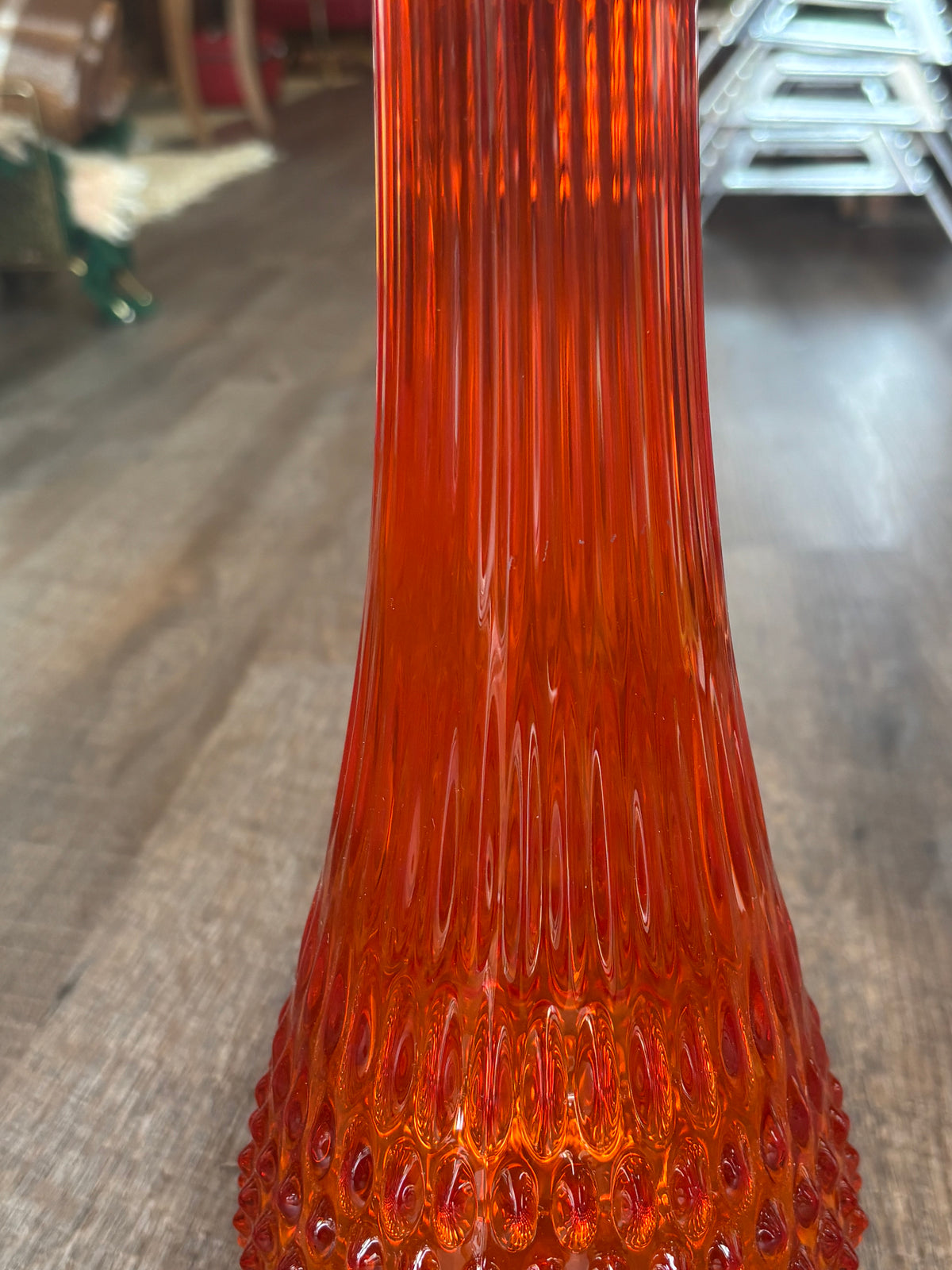 Vintage Fenton Amberina Hobnail Swung Vase | Mid-Century Art Glass