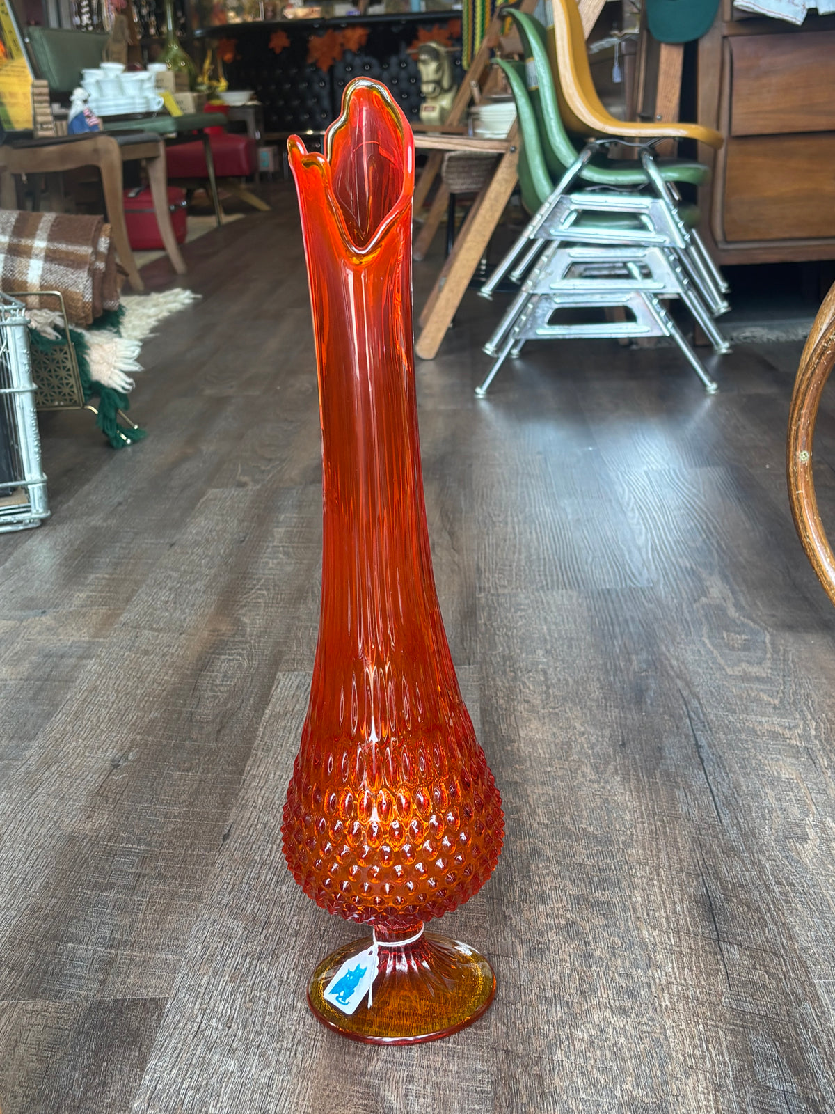 Vintage Fenton Amberina Hobnail Swung Vase | Mid-Century Art Glass