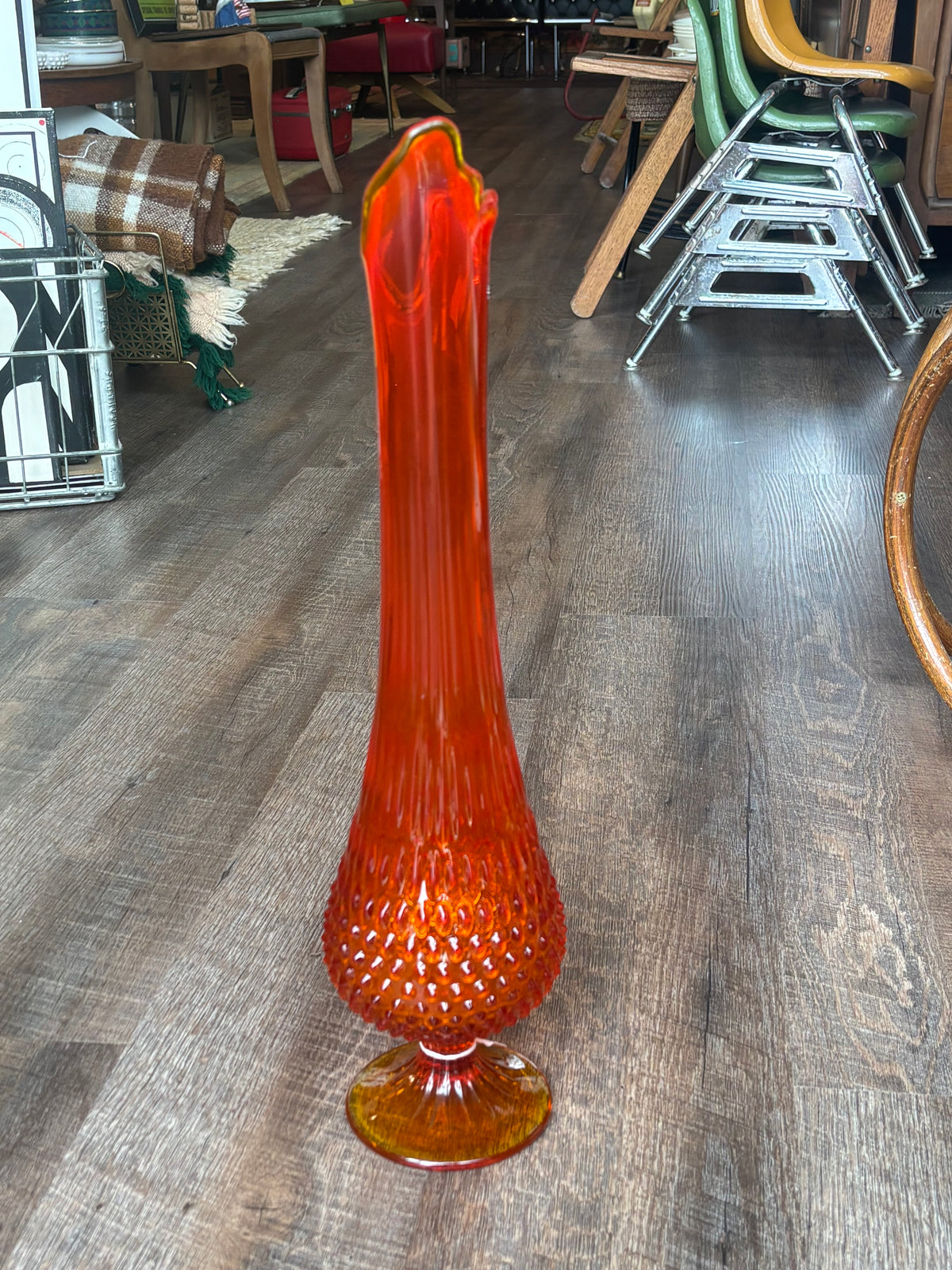 Vintage Fenton Amberina Hobnail Swung Vase | Mid-Century Art Glass