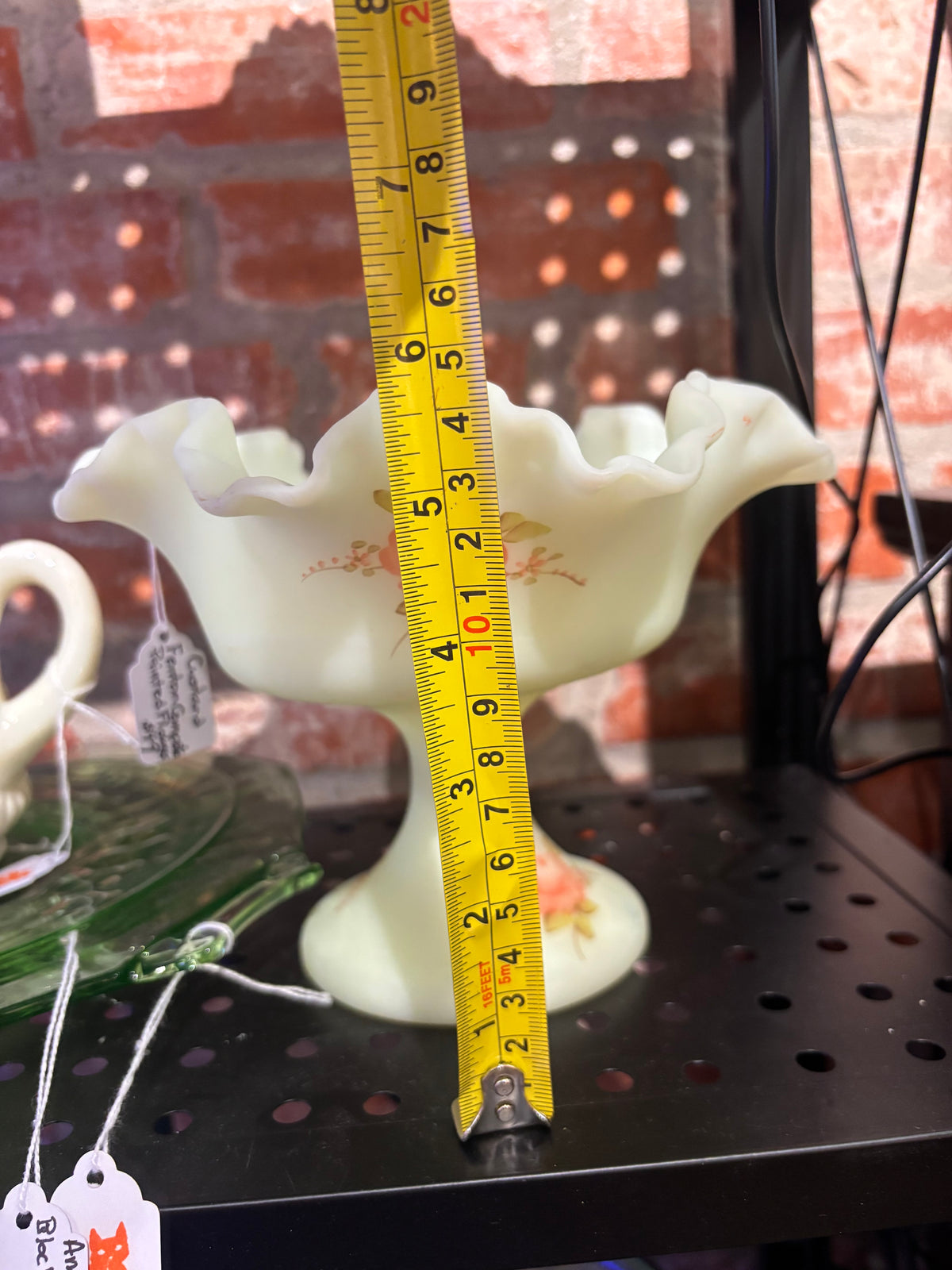 Vintage Fenton Custard Glass Compote | Hand-Painted Roses | UV Reactive Uranium Glass