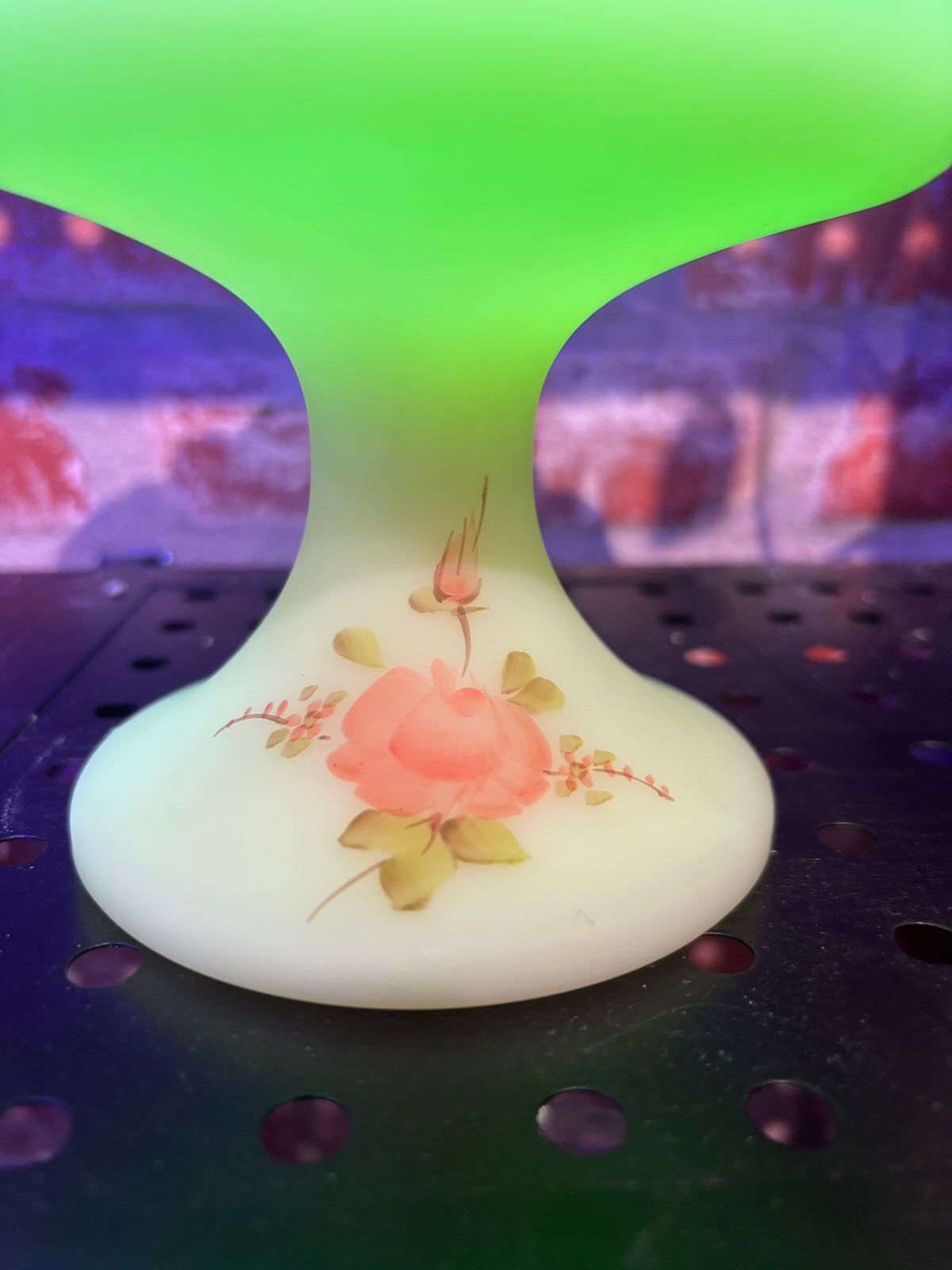 Vintage Fenton Custard Glass Compote | Hand-Painted Roses | UV Reactive Uranium Glass