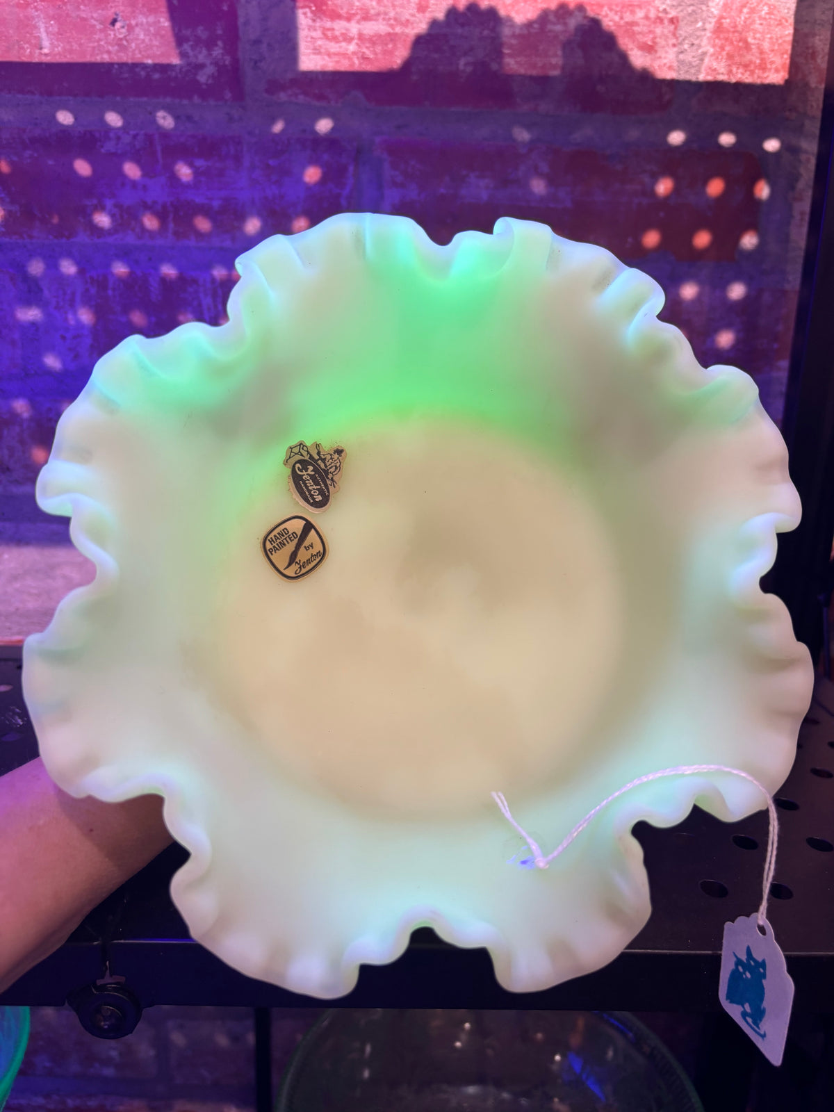 Vintage Fenton Custard Glass Compote | Hand-Painted Roses | UV Reactive Uranium Glass