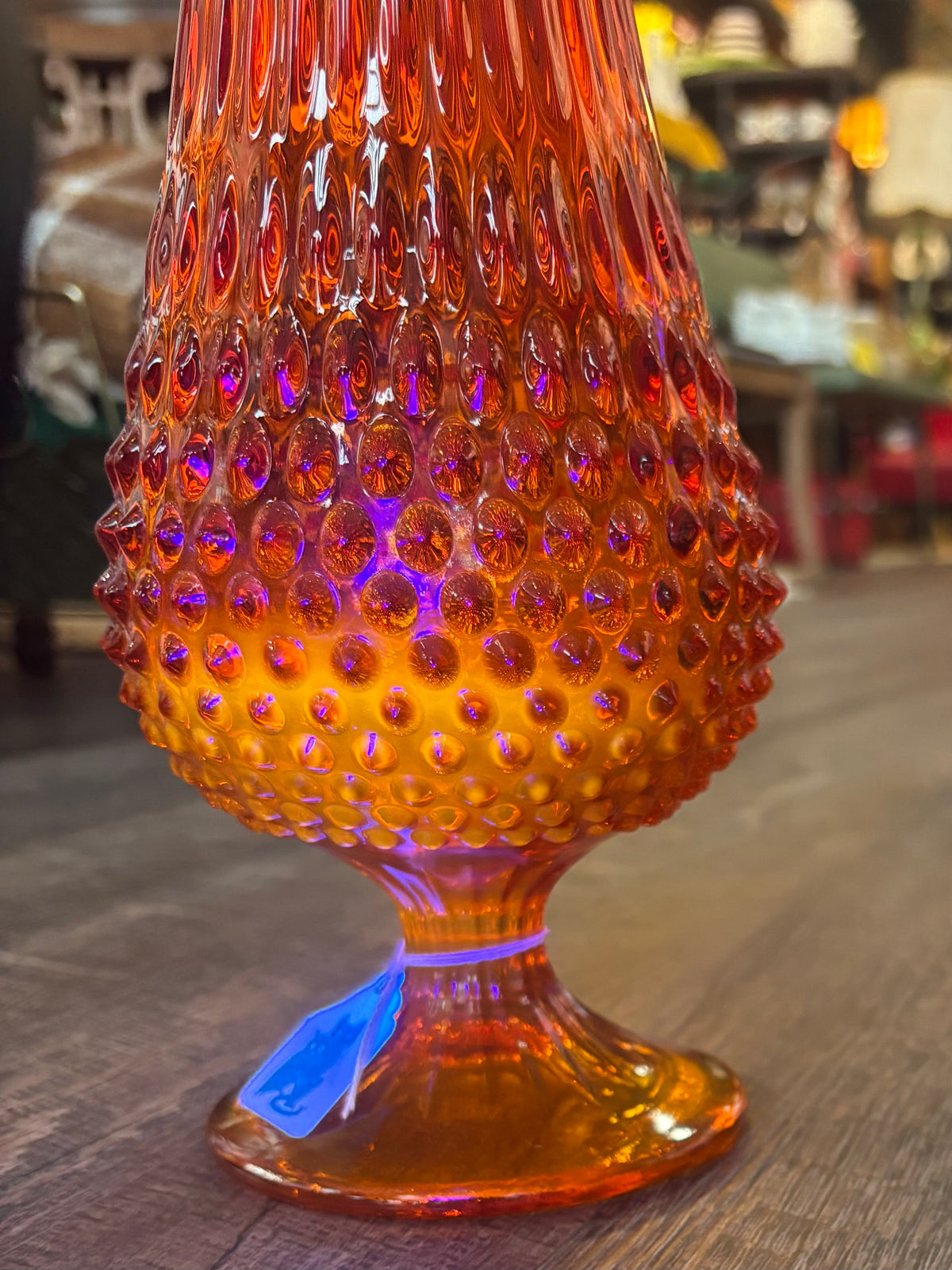 Vintage Fenton Amberina Hobnail Swung Vase | Mid-Century Art Glass