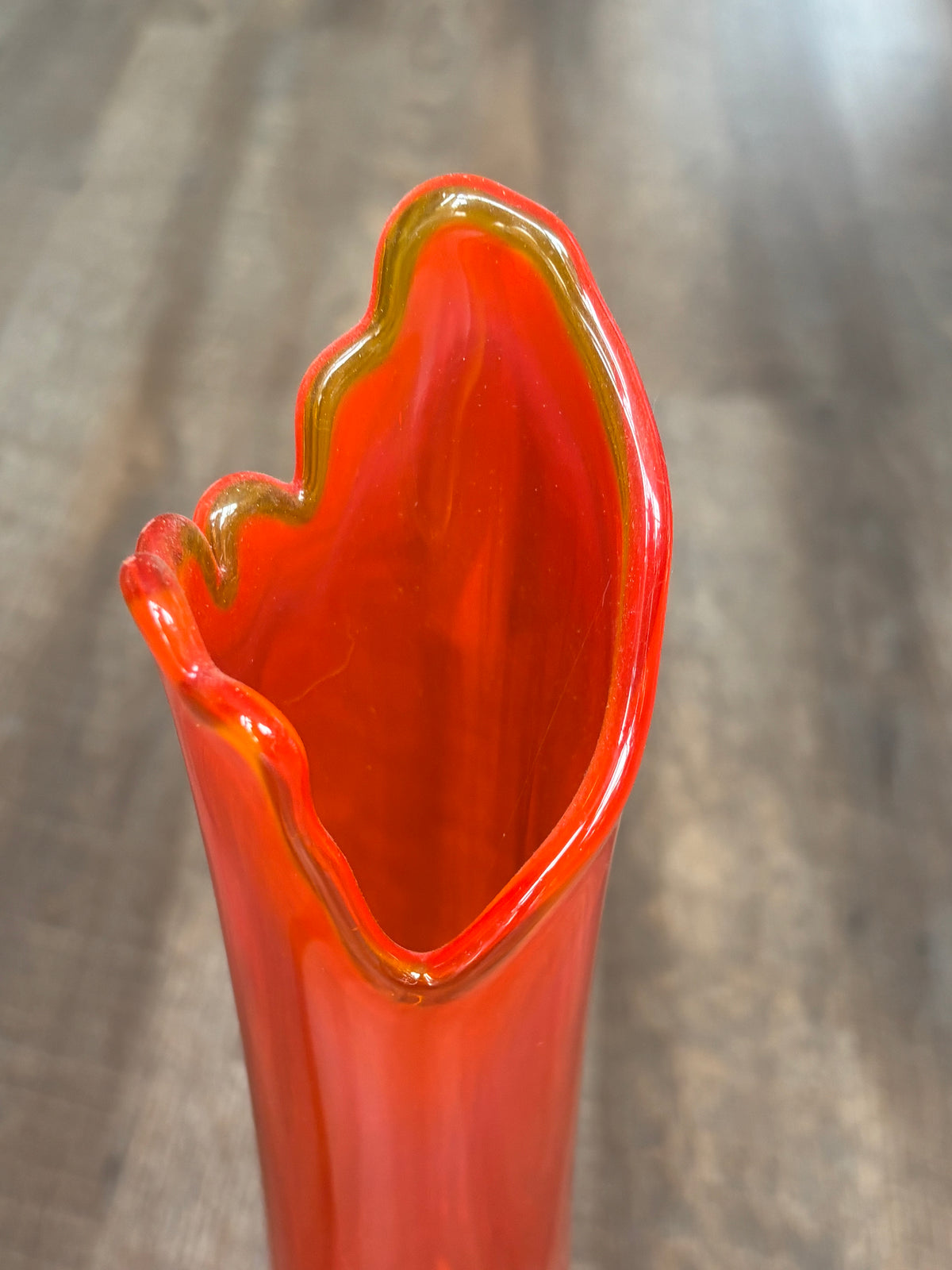 Vintage Fenton Amberina Hobnail Swung Vase | Mid-Century Art Glass